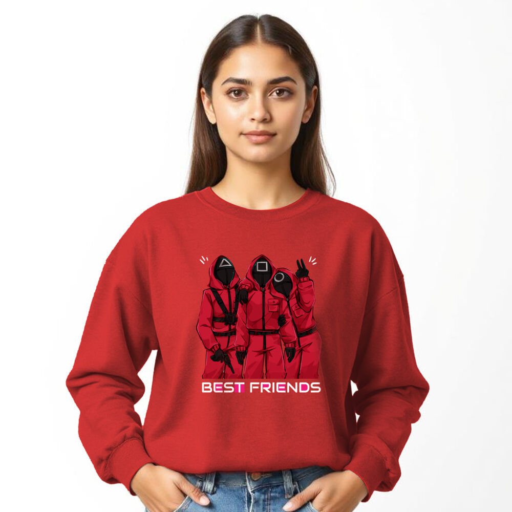 Squad Game Printed Sweat Shirt Girls | Red