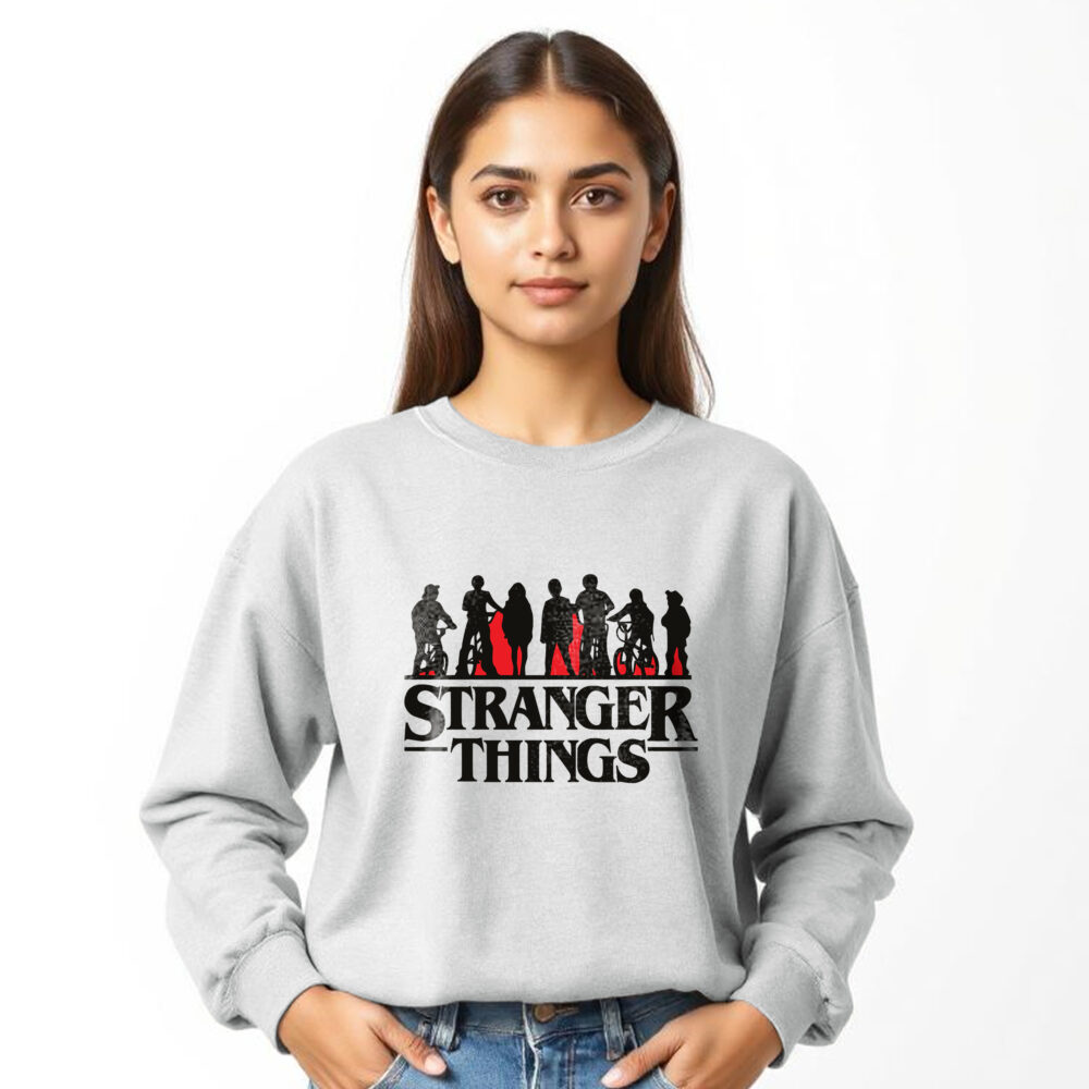 Stranger Things Printed Off White Sweat Shirts | Girls - Image 5