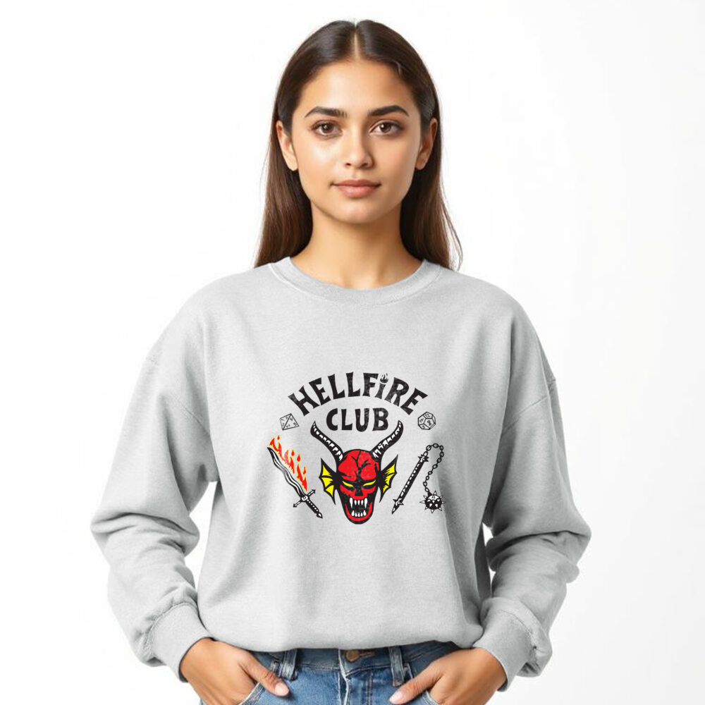 Stranger Things Printed Off White Sweat Shirts | Girls