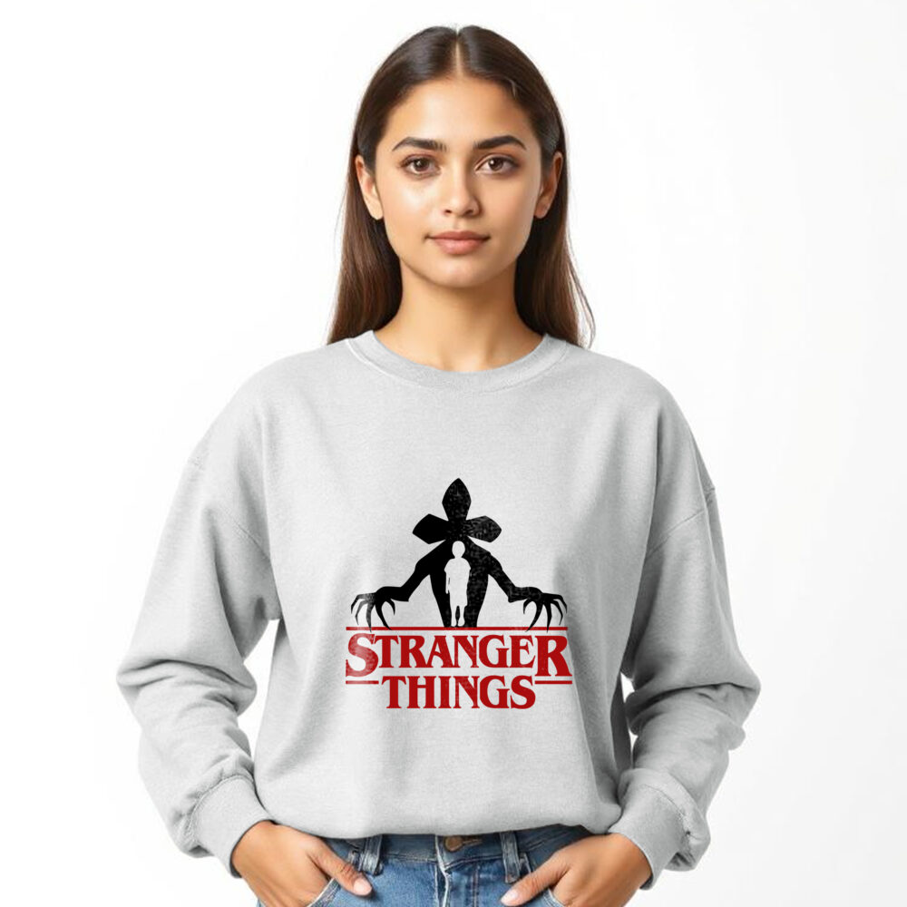 Stranger Things Printed Off White Sweat Shirts | Girls - Image 3