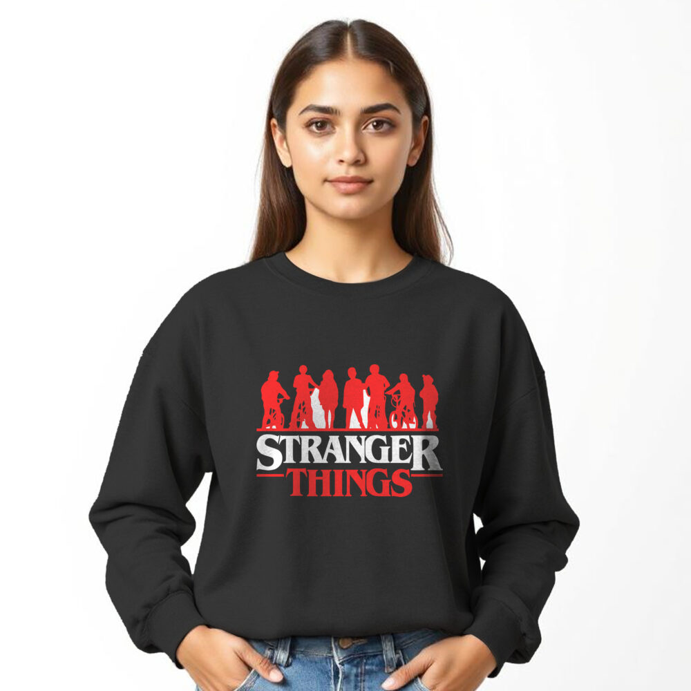 Stranger Things Printed Black Sweat Shirts | Girls - Image 5